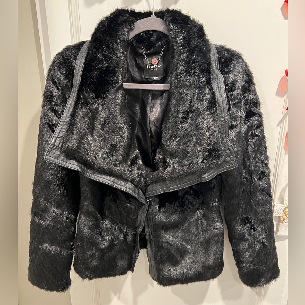 Bebe faux fur coat in black